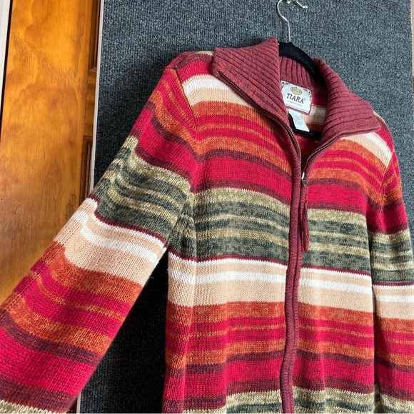 Vintage Tiara International Stripe Full Zip Sweater Women's Size Large - Picture 4 of 12